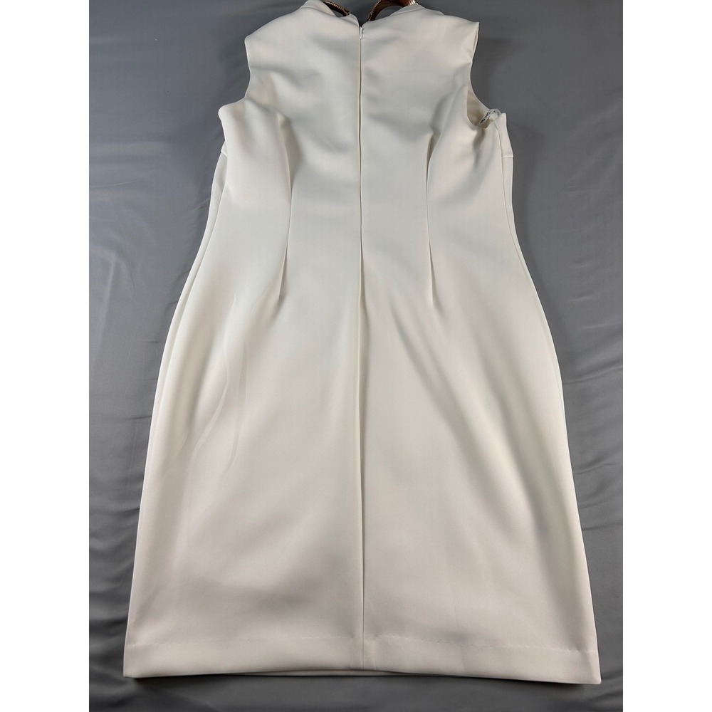 Calvin Klein White Sleeveless Shift Dress Gold Metal Collar Detail Size 14 - Picture 11 of 11